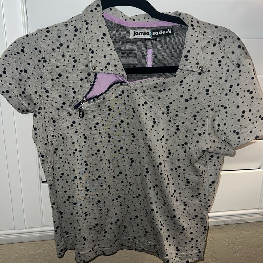 Jamie Sadock Gray Polka Dot Polo Golf Shirt xs